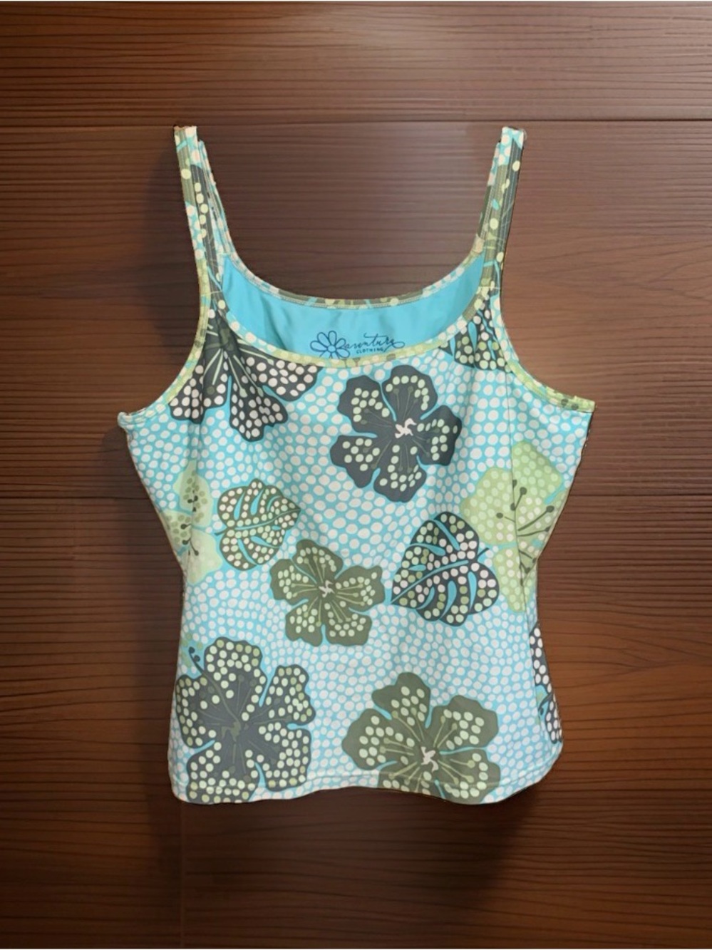 Aventura Floral Tank Top in Light Blue and Olive-XL-EC